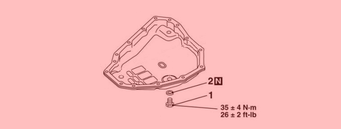 Мануал JF015e: момент затяжки сливной пробки 35 ± 4 Н·м (26 ± 2 ft-lb)