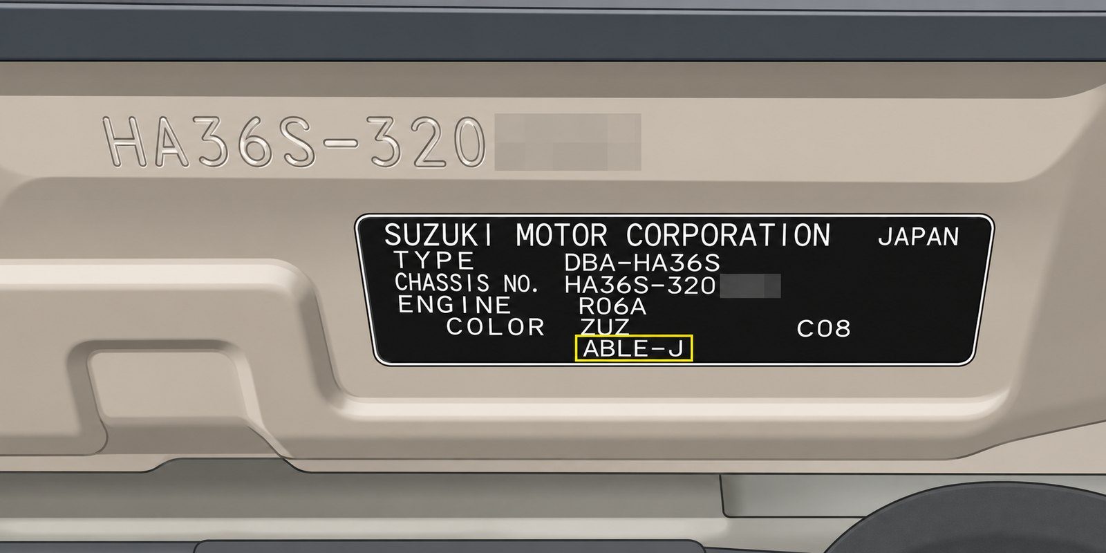 Шильда Suzuki Alto HA36 с кодом комплектации ABLE-J